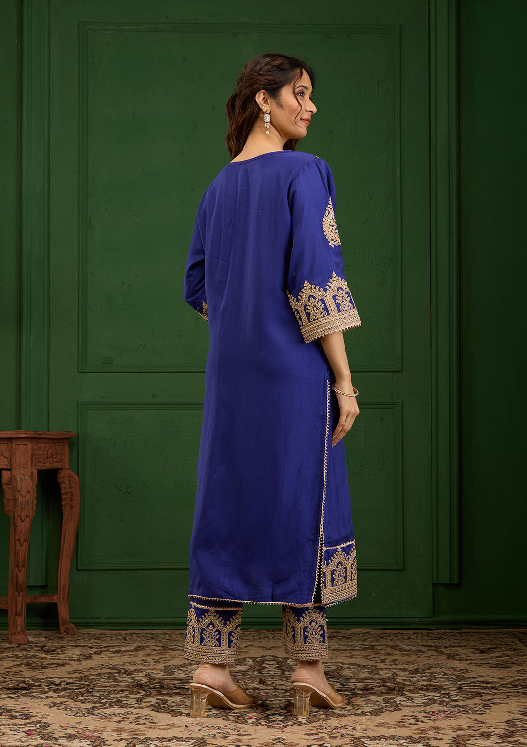 Royal Blue Zariwork Semi Crepe Readymade Salwar Suit