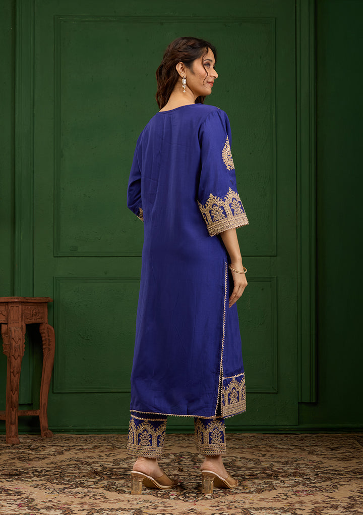 Royal Blue Zariwork Semi Crepe Readymade Salwar Suit