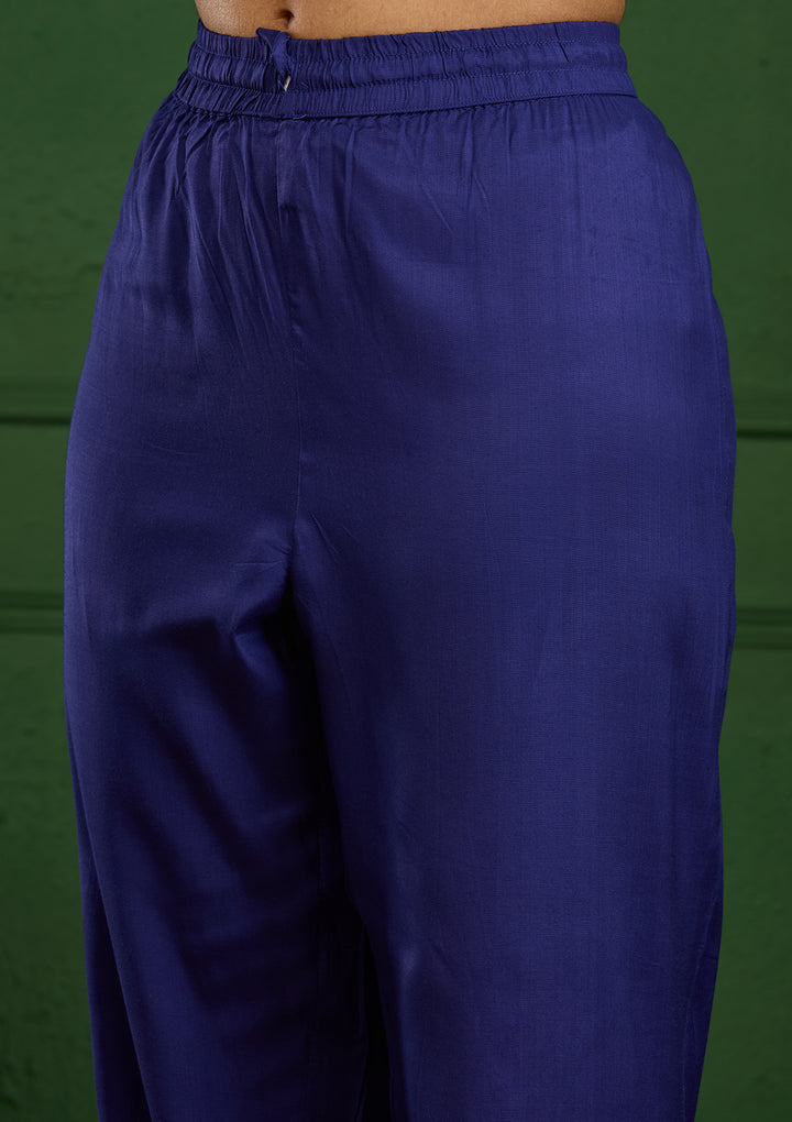 Royal Blue Zariwork Semi Crepe Readymade Salwar Suit