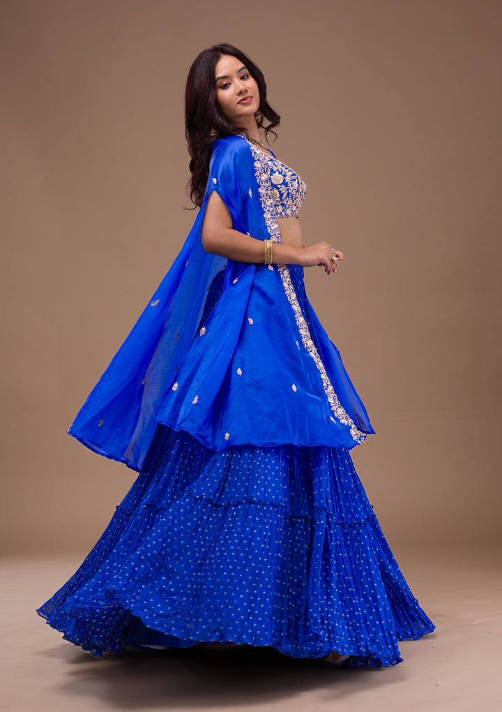 Royal Blue Zariwork Georgette Readymade Lehenga