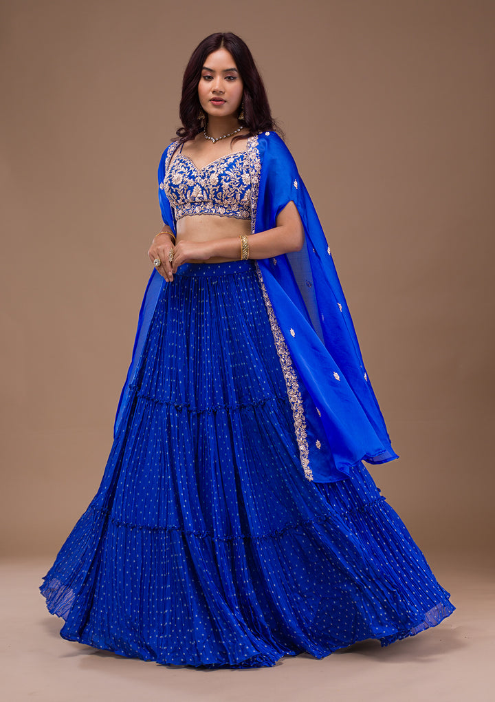 Royal Blue Zariwork Georgette Readymade Lehenga