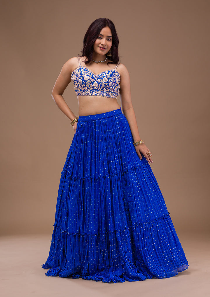 Royal Blue Zariwork Georgette Readymade Lehenga
