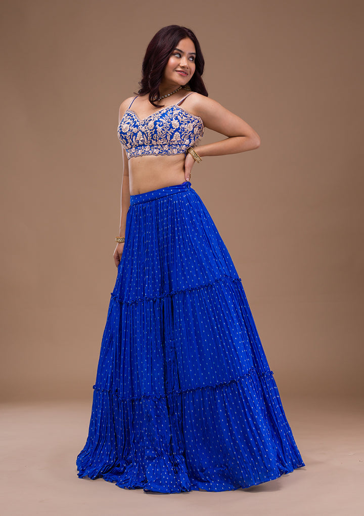 Royal Blue Zariwork Georgette Readymade Lehenga