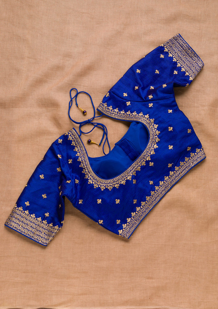Royal Blue Zariwork Raw Silk Blouse