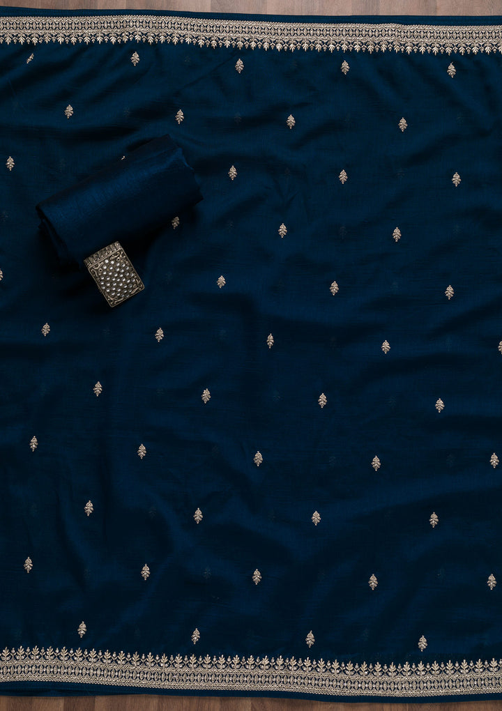 Royal Blue Zariwork Raw Silk Unstitched Salwar Suit