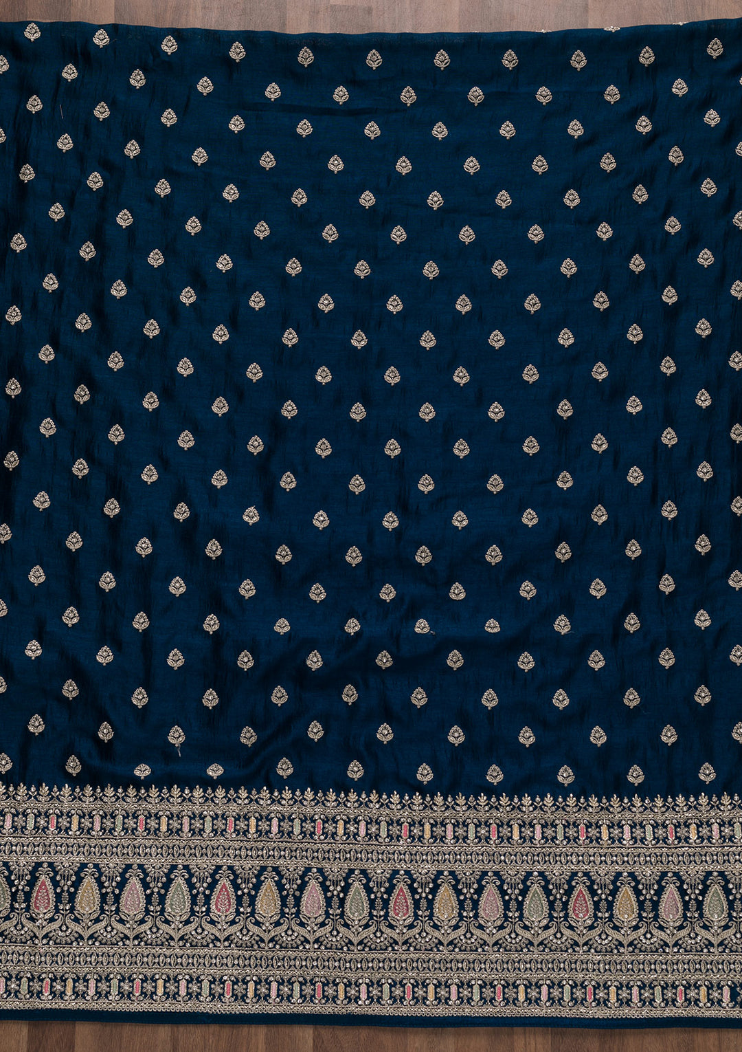 Royal Blue Zariwork Raw Silk Unstitched Salwar Suit