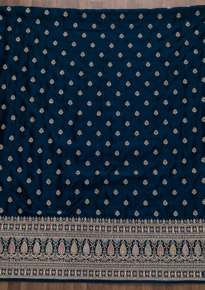 Royal Blue Zariwork Raw Silk Unstitched Salwar Suit