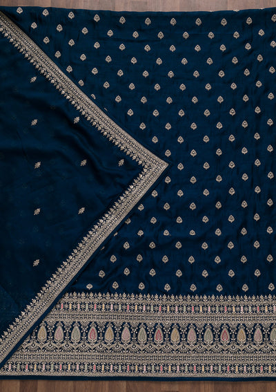Royal Blue Zariwork Raw Silk Unstitched Salwar Suit