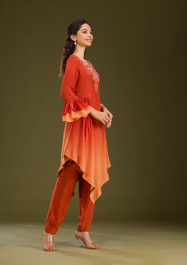 Rust Cutdana Georgette Readymade Salwar Suit