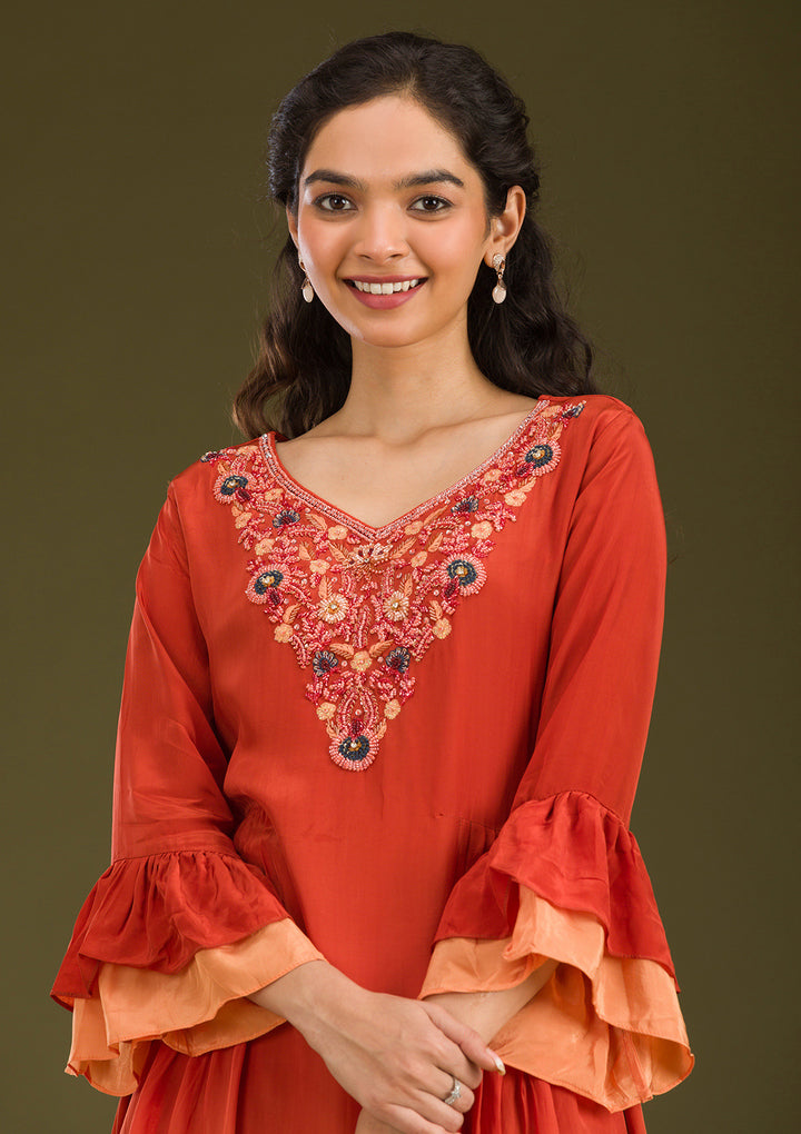Rust Cutdana Georgette Readymade Salwar Suit