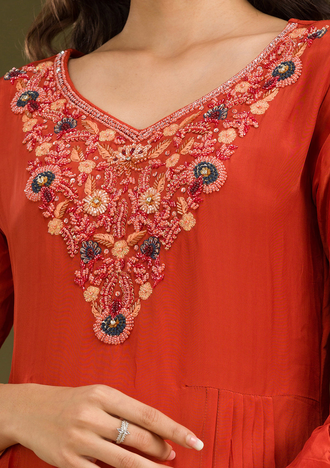 Rust Cutdana Georgette Readymade Salwar Suit