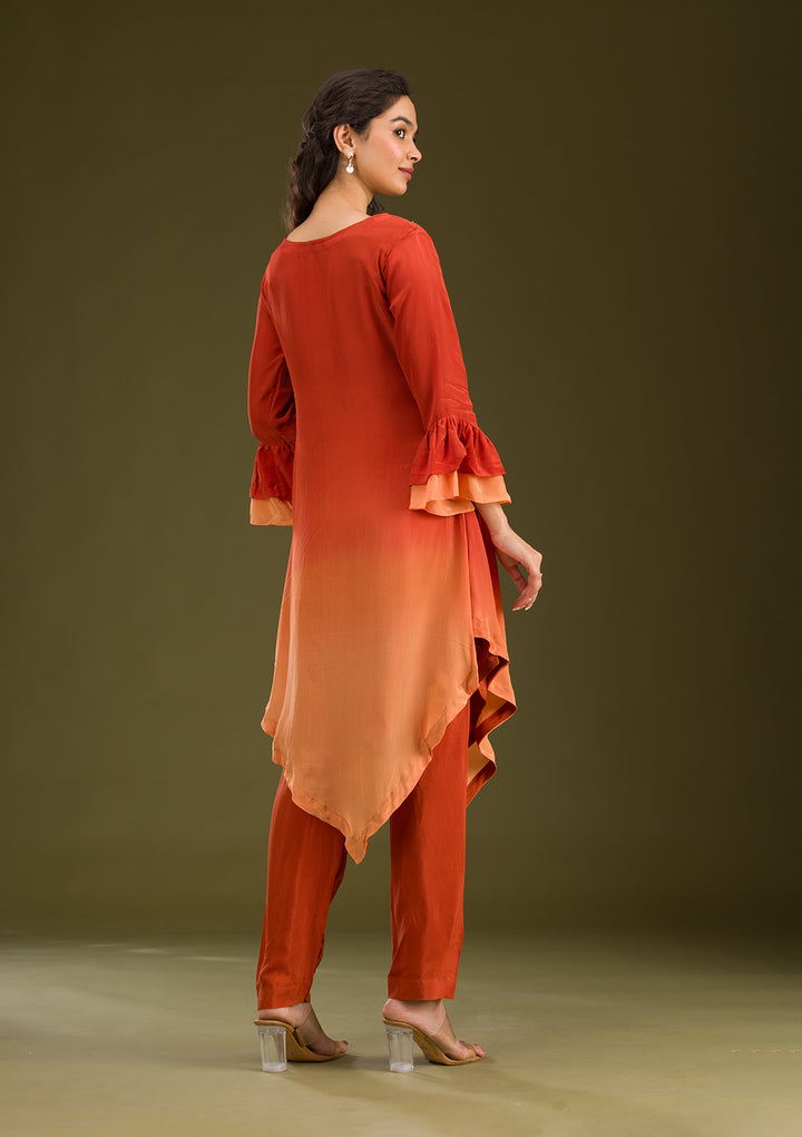 Rust Cutdana Georgette Readymade Salwar Suit