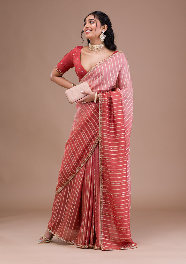 Rust Ombre Organza Saree
