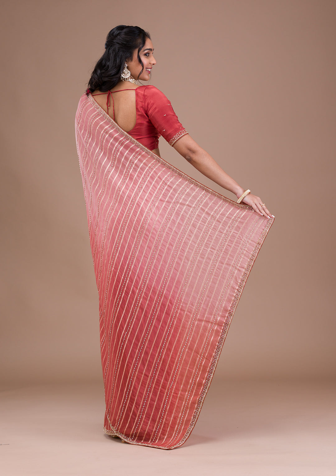 Rust Ombre Organza Saree
