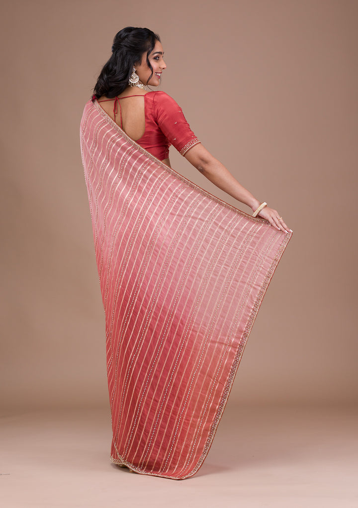 Rust Ombre Organza Saree