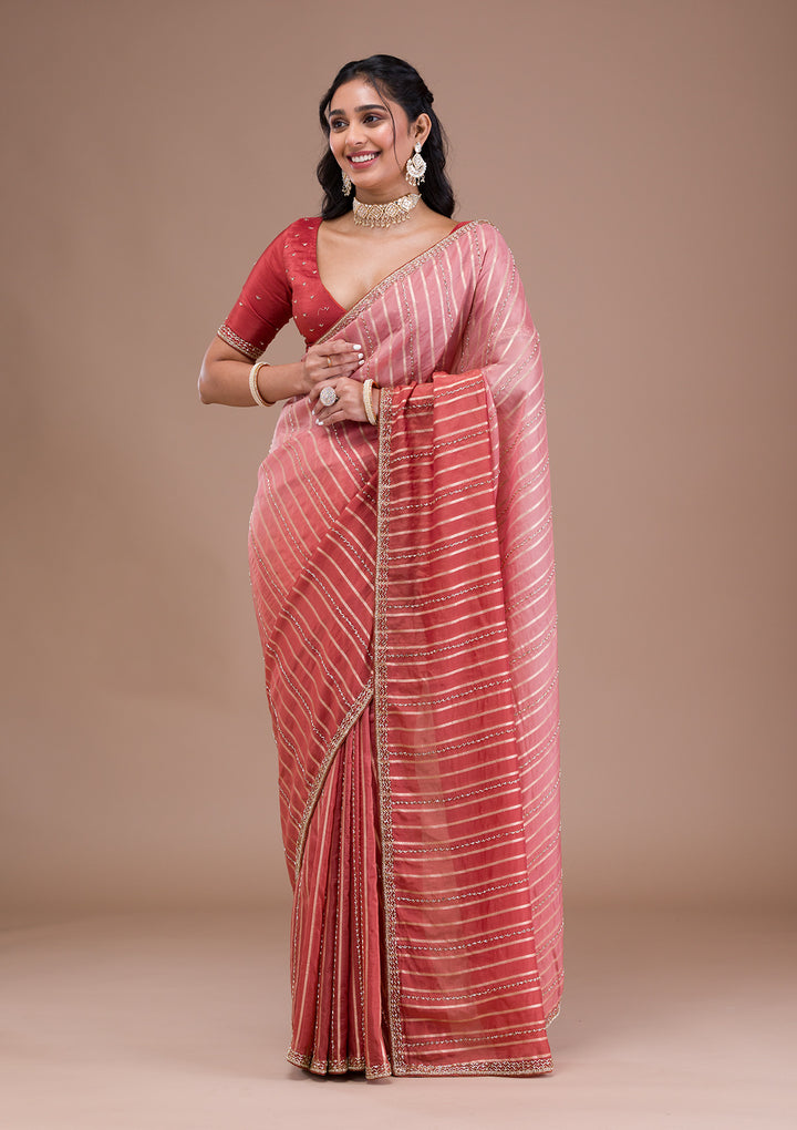 Rust Ombre Organza Saree