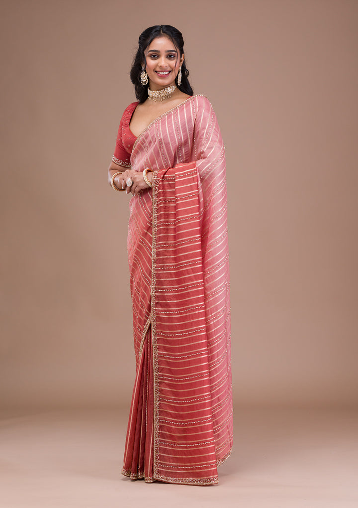 Rust Ombre Organza Saree