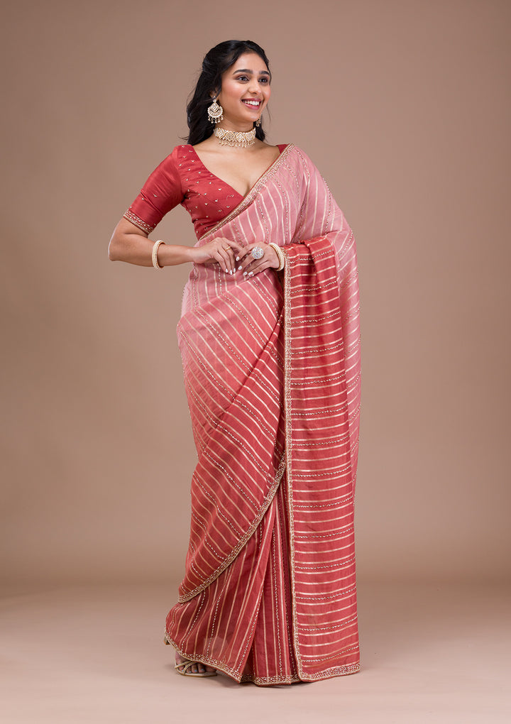 Rust Ombre Organza Saree