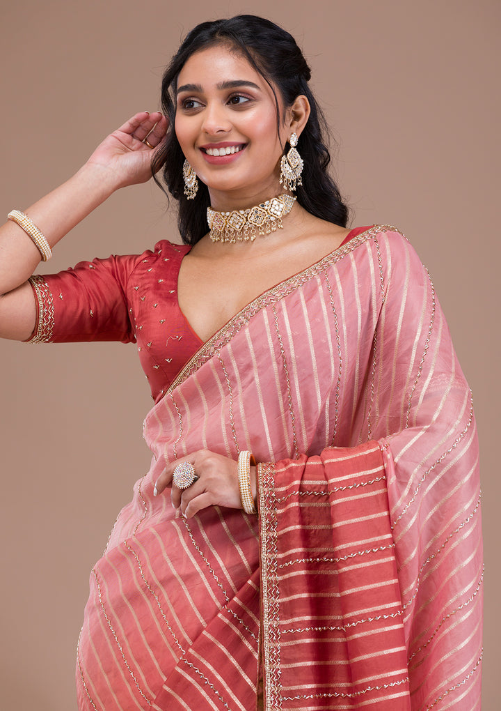 Rust Ombre Organza Saree