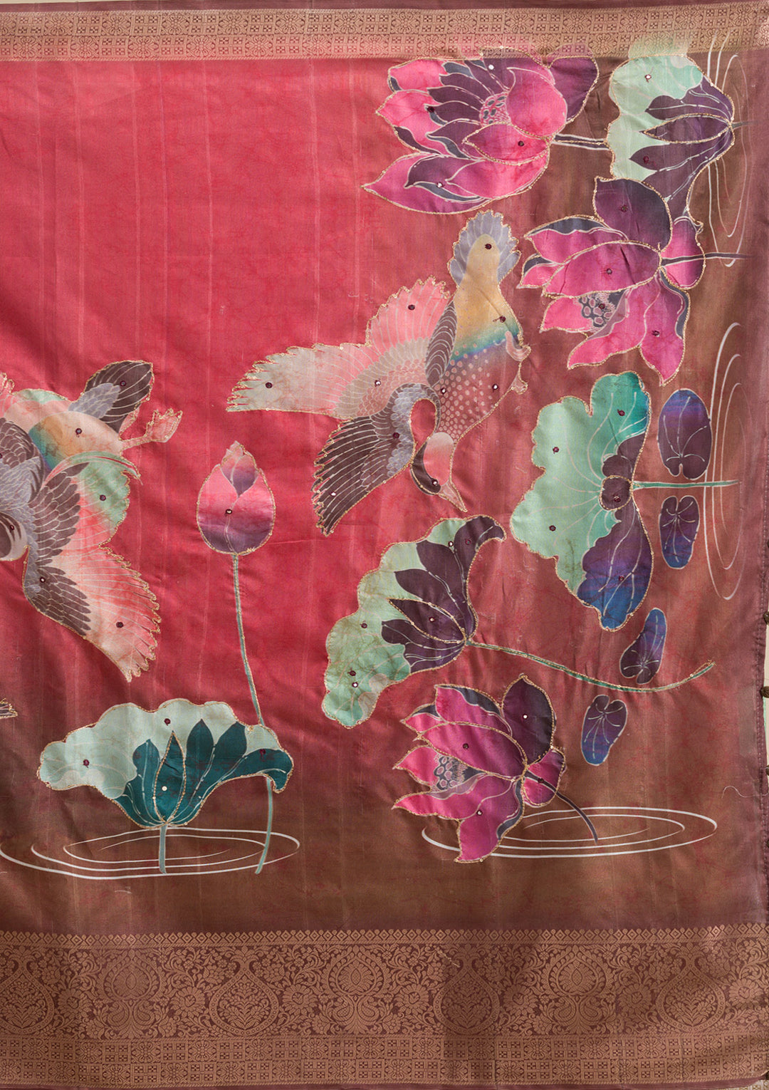 Rust Printed Art Silk Saree