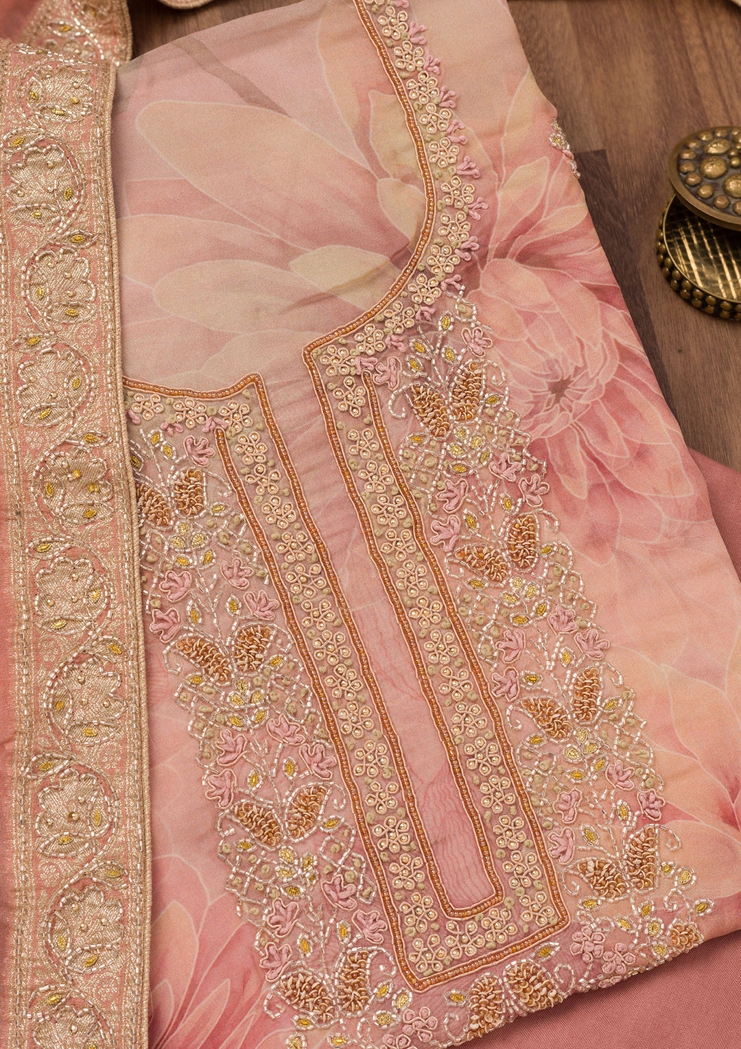 Rust Printed Semi Crepe Unstitched Salwar Suit