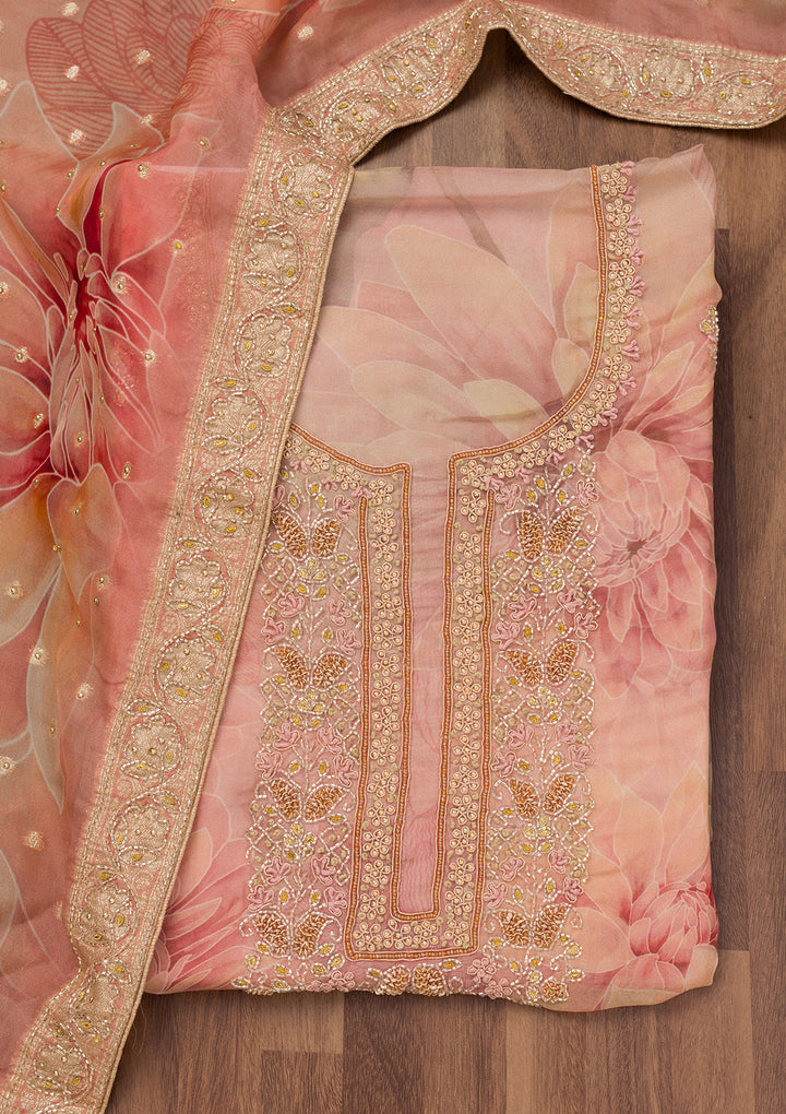 Rust Printed Semi Crepe Unstitched Salwar Suit