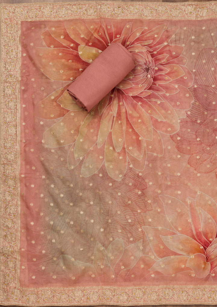Rust Printed Semi Crepe Unstitched Salwar Suit