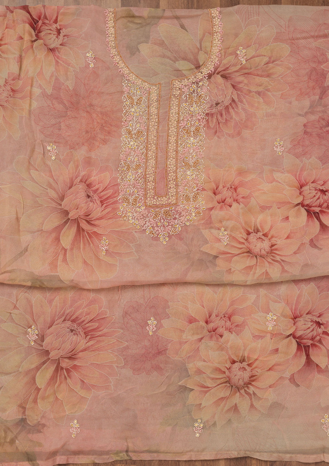 Rust Printed Semi Crepe Unstitched Salwar Suit