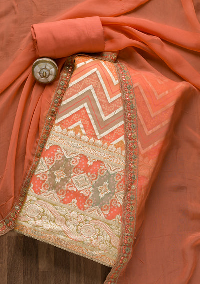 Rust Printed Tissue Unstitched Salwar Suit