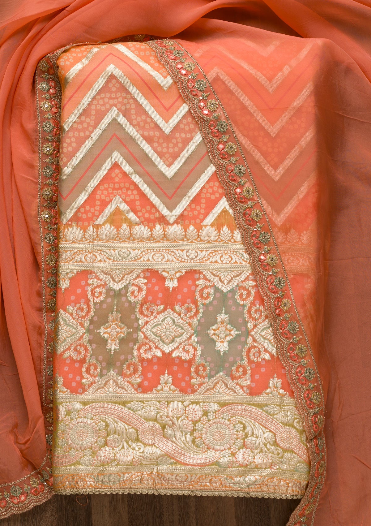 Rust Printed Tissue Unstitched Salwar Suit