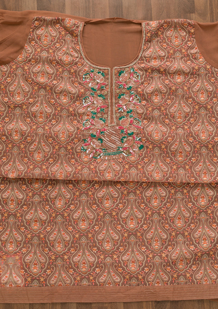 Rust Sequins Georgette Unstitched Salwar Suit-Koskii