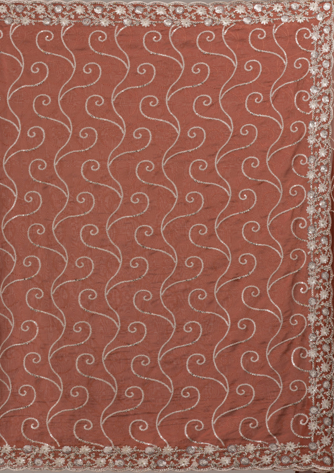 Rust Sequins Georgette Saree