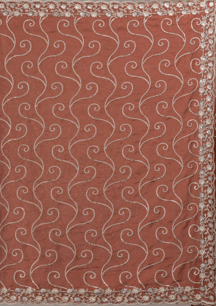 Rust Sequins Georgette Saree
