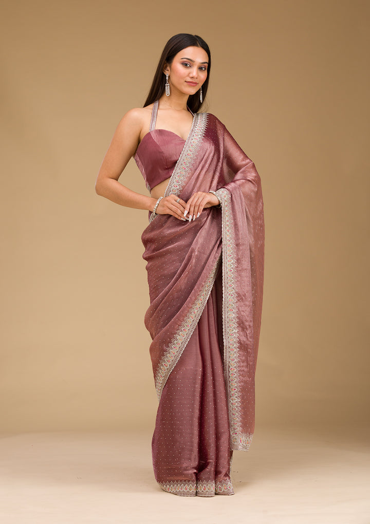Rust Stonework Chiffon Saree