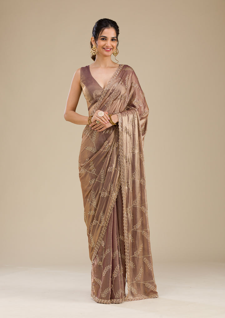 Rust Stonework Satin Saree