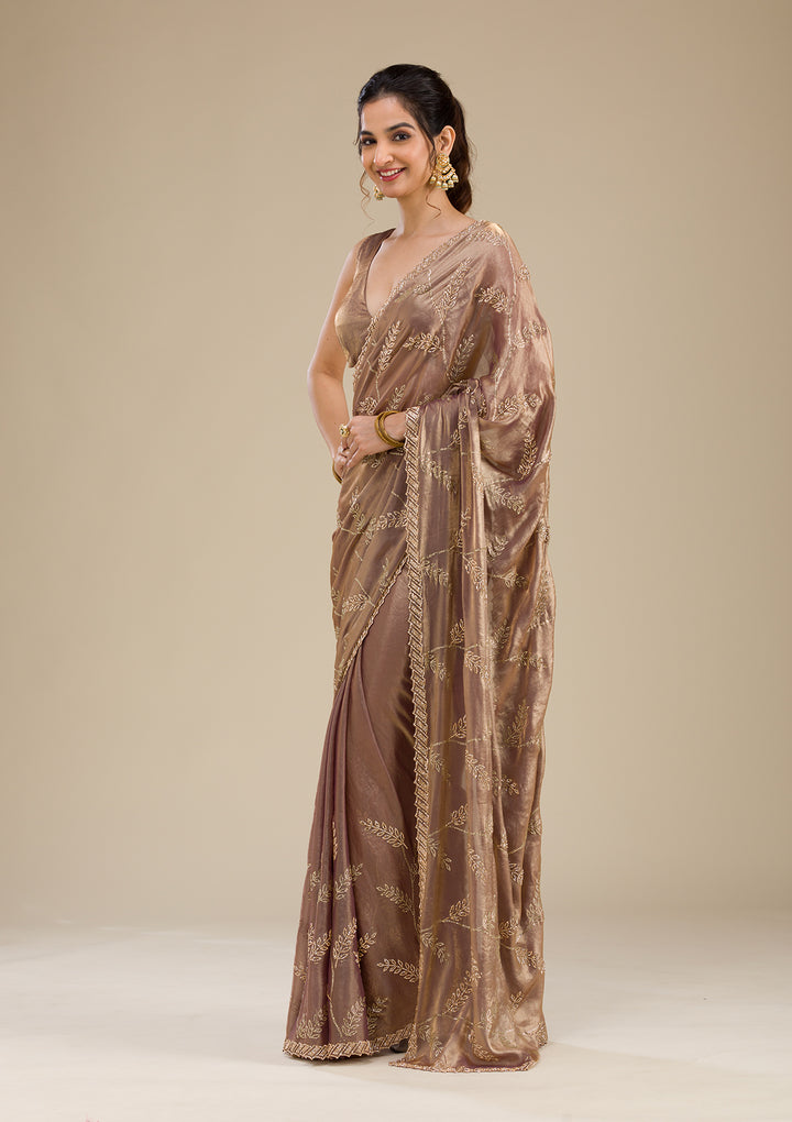 Rust Stonework Satin Saree