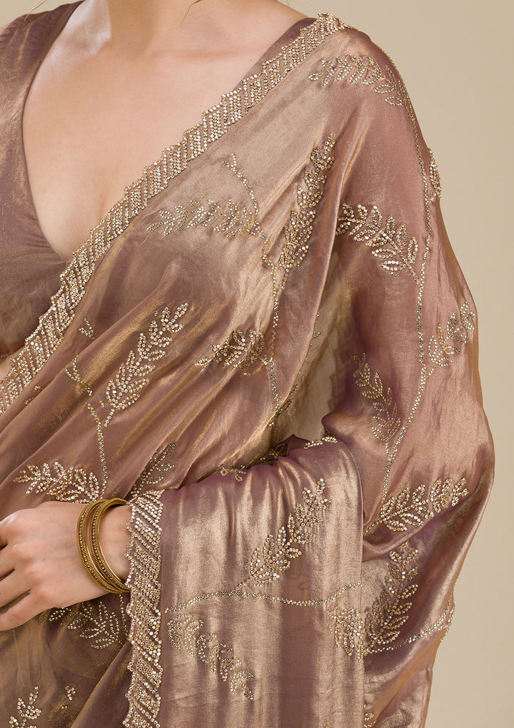 Rust Stonework Satin Saree
