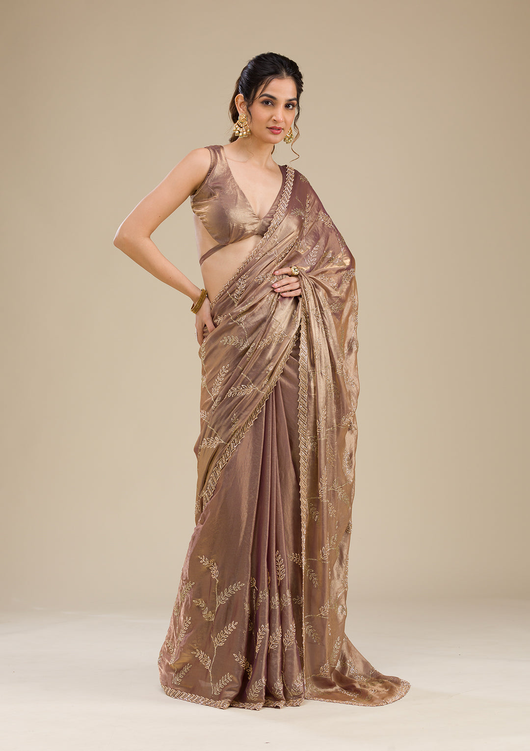 Rust Stonework Satin Saree