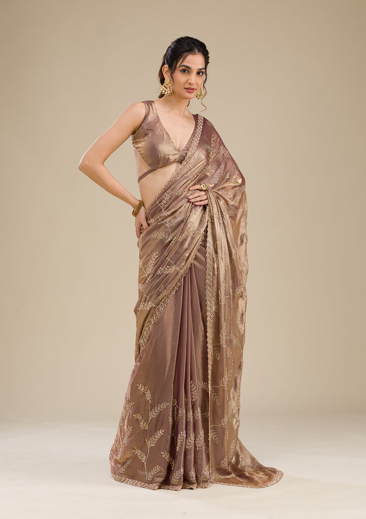 Rust Stonework Satin Saree