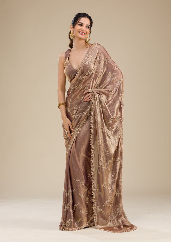 Rust Stonework Satin Saree