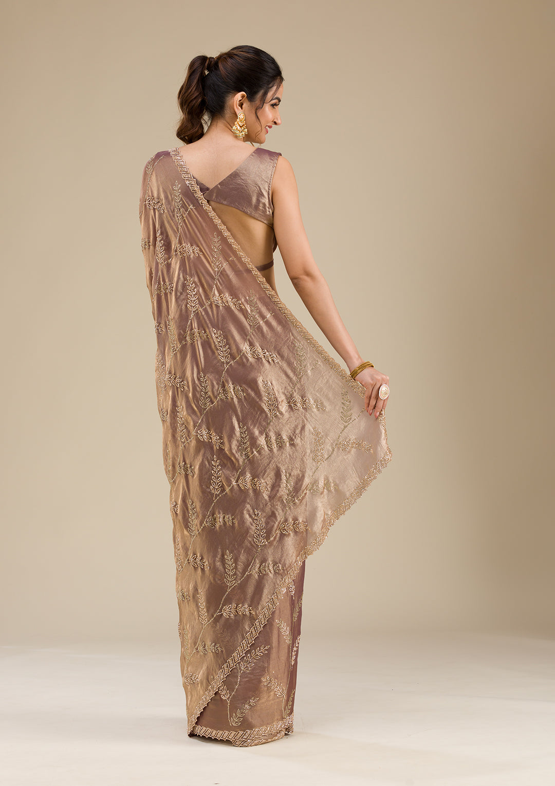 Rust Stonework Satin Saree