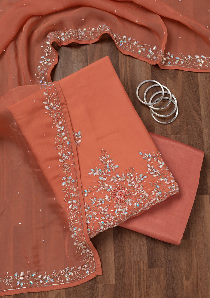 Rust Stonework Tissue Unstitched Salwar Suit