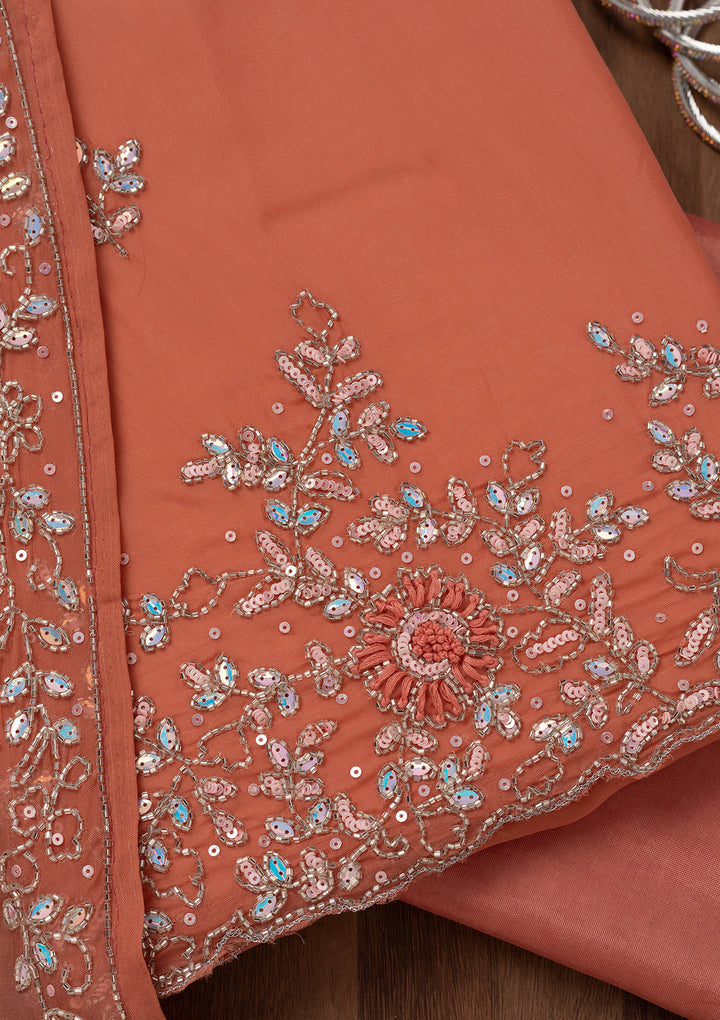 Rust Stonework Tissue Unstitched Salwar Suit