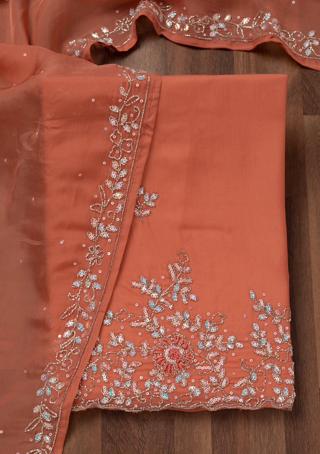 Rust Stonework Tissue Unstitched Salwar Suit