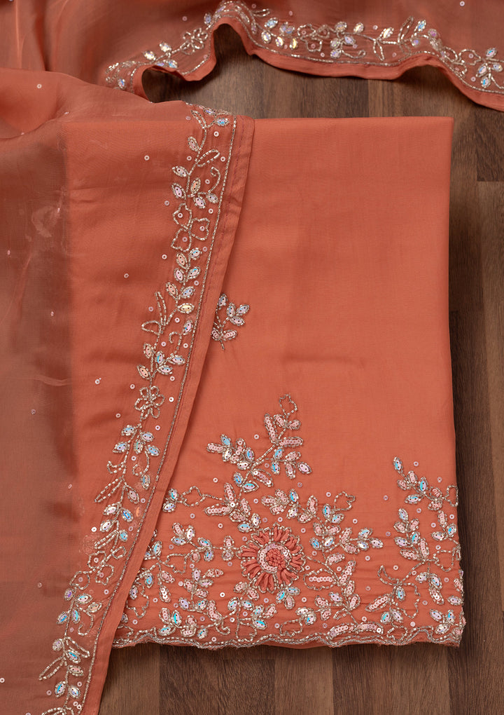 Rust Stonework Tissue Unstitched Salwar Suit