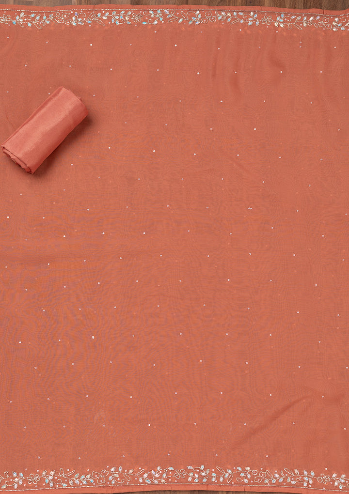 Rust Stonework Tissue Unstitched Salwar Suit