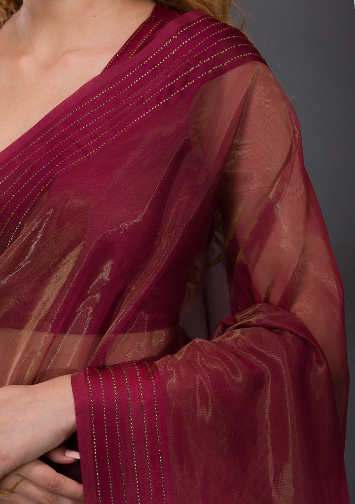 Rust Swarovski Organza Saree