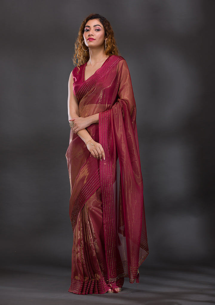 Rust Swarovski Organza Saree