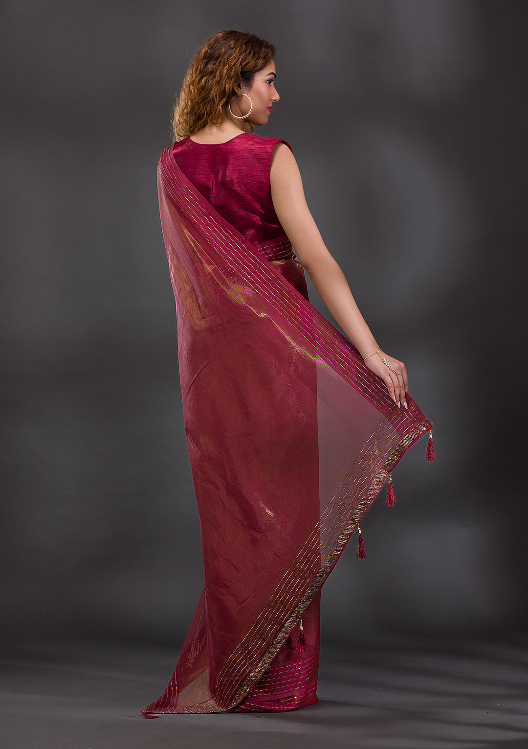 Rust Swarovski Organza Saree