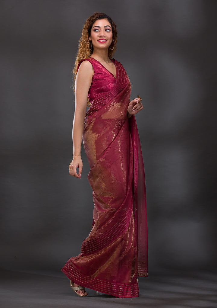 Rust Swarovski Organza Saree